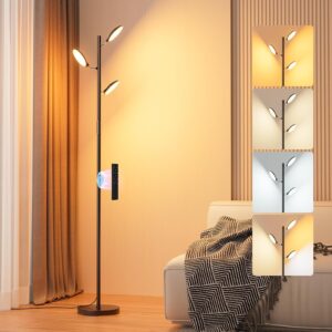 bedee LED Floor Lamp for Living Room: 30W Dimmable Standing Light with 4 Color Temperature, 3 Rotatable LED Tree Floor Lamp with Remote and Touch Control for Bedroom Office Lighting