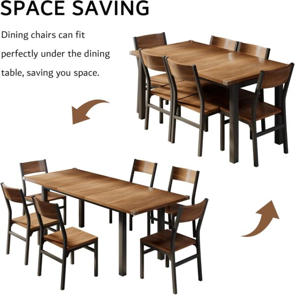 iPormis 7-Piece Dining Table Set with 6 Chairs, 63" Extendable Kitchen Table & Chairs Set for 4-6, Dining Room Table with Metal Frame & MDF Board, Perfect for Small Space, Easy Clean, Walnut