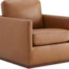 CHITA Genuine Leather Swivel Accent Chair, FSC Certified Mid Century Modern Arm Chair for Living Room and Bedroom, Saddle
