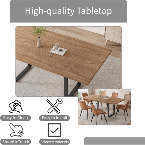 ZckyCine 67" Expandable Walnut Dining Table and 6 Upholstered Chairs, 7-Piece Dining Room Furniture Set, Mid-Century Modern Style for Home, Dining Room and Kitchen