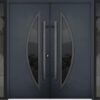 VDOMDOORS - Front Exterior Prehung Steel Double Doors/Deux 6501 Black Enamel Tinted Black Glass / 2 Sidelites Exterior Windows/Entry Modern Painted Left Inswing Active Door 104" x 80"