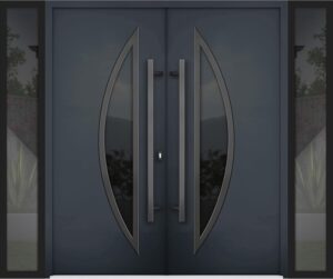 VDOMDOORS - Front Exterior Prehung Steel Double Doors/Deux 6501 Black Enamel Tinted Black Glass / 2 Sidelites Exterior Windows/Entry Modern Painted Left Inswing Active Door 104" x 80"