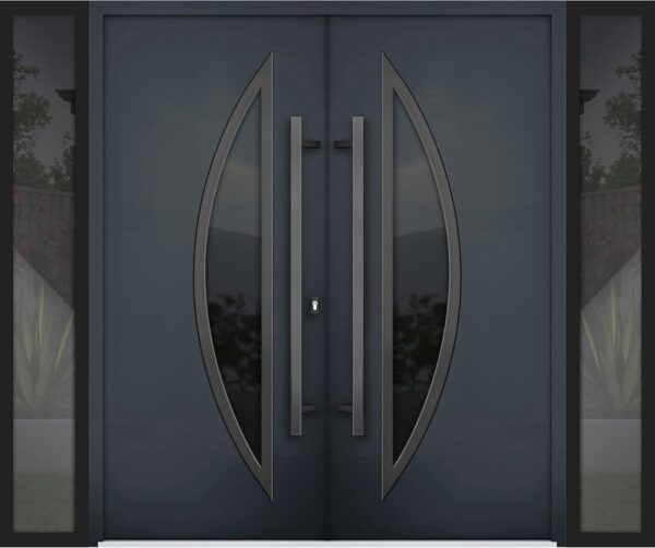 VDOMDOORS - Front Exterior Prehung Steel Double Doors/Deux 6501 Black Enamel Tinted Black Glass / 2 Sidelites Exterior Windows/Entry Modern Painted Left Inswing Active Door 104" x 80"
