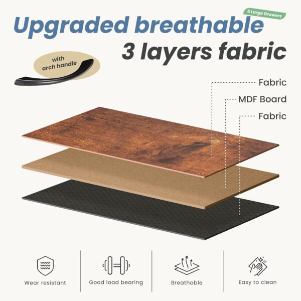 71Bke1Pf9NL._AC_SL1500_.jpg DUMOS TV Stand Dresser for Bedroom with 5 Fabric Drawer,Entertainment Center for 45 inch Television, Media Console Table with Storage, Open Shelf, Adjustable Feet, Living Room Furniture, Brown