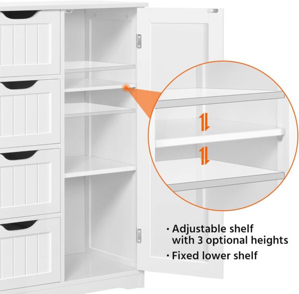 Yaheetech Large Bathroom Floor Cabinet with 4 Dawers and Single Door Cabinet, Freestanding Storage Cabinet Organizer for Bathroom Living Room Hallway, White, 26 x 14 x 35.5 in