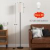 Ambimall Floor Lamps for Living Room - Remote Control, 9W Stepless Dimmable Bulb, Foot Switch, Color Temperatures, 64'' Tall Standing Lamp, Beige Lampshade, Reading Bedroom,Office (Black)