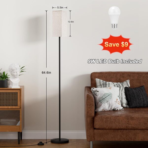 Ambimall Floor Lamps for Living Room - Remote Control, 9W Stepless Dimmable Bulb, Foot Switch, Color Temperatures, 64'' Tall Standing Lamp, Beige Lampshade, Reading Bedroom,Office (Black)