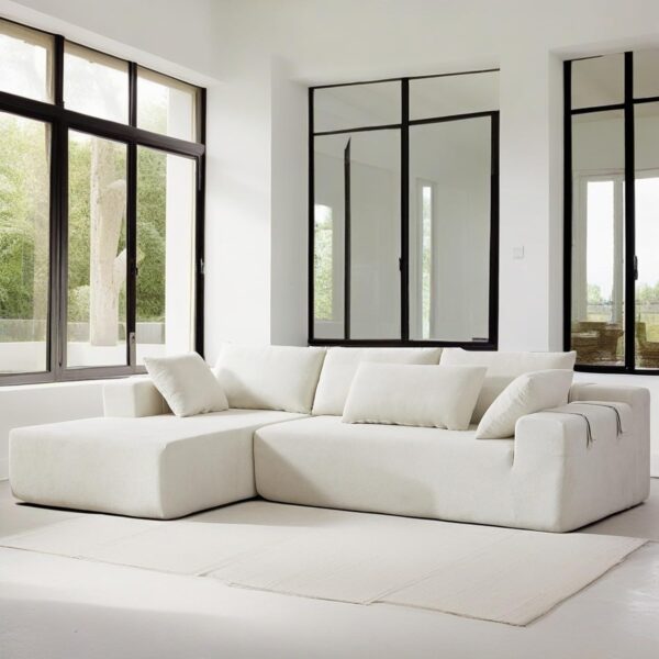 108" Modular Sectional Sofa Couches for Living Room,Modern Chenille L-Shaped Sofa Set,Deep Seat Cloud Couch for Living Room, Comfy Couch for Small Space(White Light Chaise)
