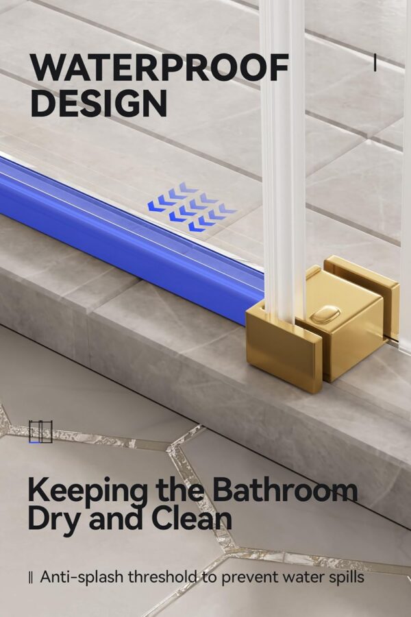 56"-60" W X 75" H Frameless Quiet Sliding Shower Door,Solid Shower Door with 5/16"(8mm) Clear Tempered Glass,Sturdy Rail,Stainless Steel Handles,Water Retaining Strips,Premium Bathroom Door,Gold