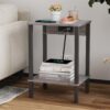 Set of 2 End Table with Charging Station, Narrow Side Table with USB Ports and Outlets, Nightstands with 2-Tier Storage Shelves, Sofa Table for Small Space Living Room Bedroom, Grey