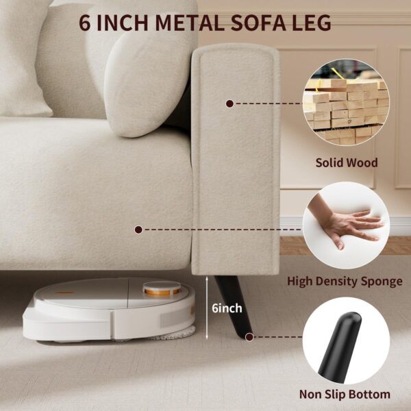 82" Sofa Couch for Living Room, Modern Comfy Sofa with Extra Depth Seat and 2 Throw Pillow | 2 Armrest Pillow, 3 Seater Chenille Couches for Living Room Small Space, White