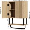 RUSTOWN Fluted Bathroom Wall Cabinet with 2 Doors, 3-Tier Modern Farmhouse Medicine Cabinet, Over The Toilet Storage Cabinet with Adjustable Shelf and Towel Bar(Natural, Small)
