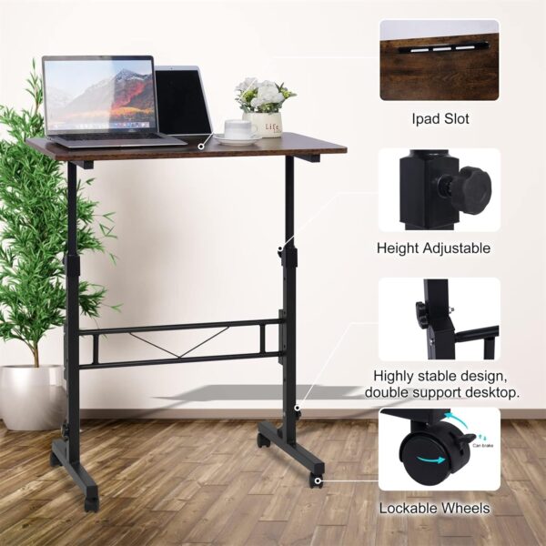 Standing Desk Adjustable Height, Mobile Stand Up Desk with Wheels Small Computer Desk Rolling Desk, Portable Laptop Desk Rustic Standing Table Sit Stand Home Office Desks 16"x31.5" Height 27"-43.5"