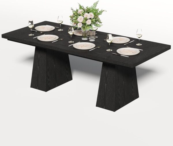 LITTLE TREE Dining Table for 6 People, Wooden Dining Table, Rectangle Table with Heavy Duty Legs, Modern Dining Table for Kitchen, Dining Room, Black