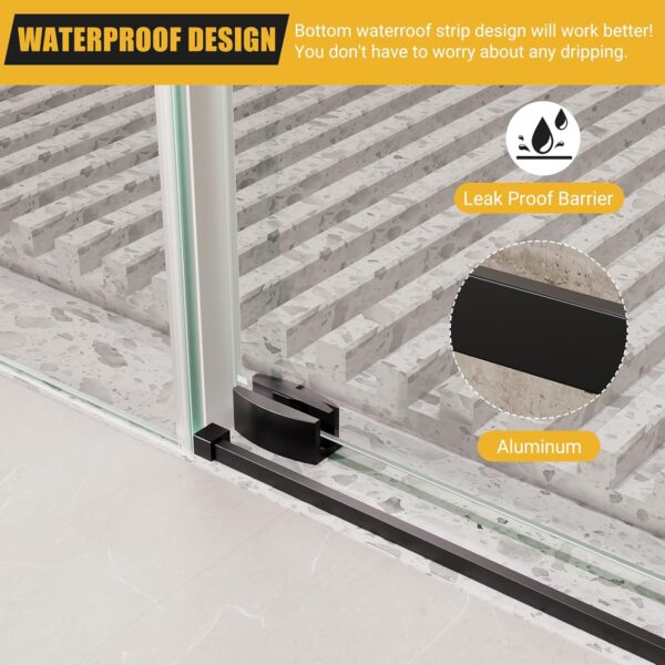Shower Glass Door with Waterroof Seal Strip, Adjustable (56-60" W x 75 "H) Frameless Sliding Shower Door with Easy-Clean Coating SGCC Tempered Glass 5/16" (8mm), Stainless Steel Hardware, Black
