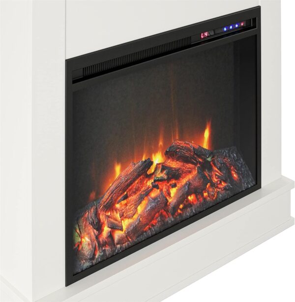 Ameriwood Home Mateo 30 Inch Electric Fireplace with Mantel, Replaceable Fireplace Insert Heater, Freestanding, Remote Control, Timer, Realistic Log and Flame Effect, White