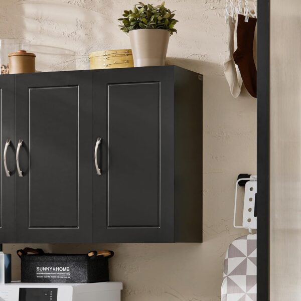 SoBuy Wall Cabinet Laundry Room, Medicine Cabinet for Bathroom Kitchen Garage, 3 Doors Wall Storage Cabinet with Adjustable Shelf, Black FRG231-L-SCH