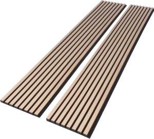 Acoustic Wood Slat Wall Panels - Modern Wood Panels for Wall, 3D Fluted Sound Absorbing Panel with Wood Finish, Noise Cancelling & Absorbing Wooden Panels, 94.49” x 12.8” Each (2Pcs)