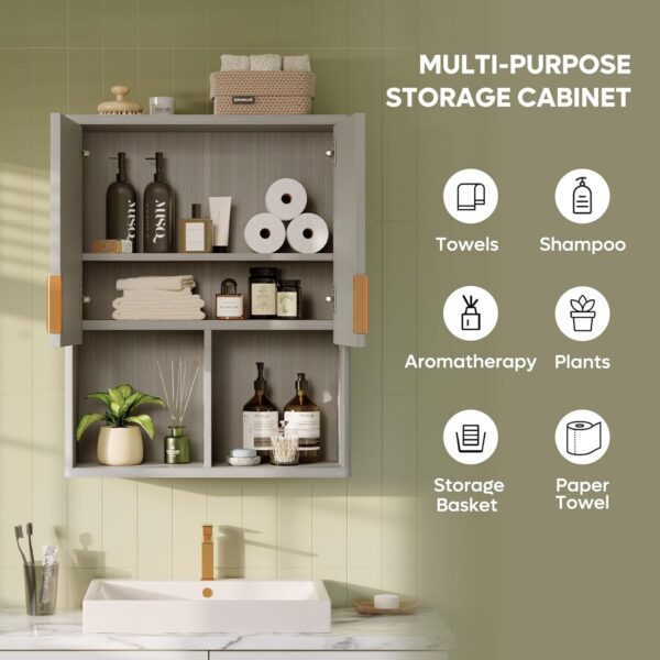 Besiter Fluted Bathroom Wall Cabinet Over The Toilet Storage, 23"x 29" Medicine Cabinet with Adjustable Shelf, Laundry Cabinet Wall Mounted and Kitchen Storage Cabinet(Modern Grey)