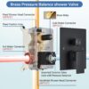 12 Inches Ceiling Mount Shower Faucets Sets Complete Shower System LED Rainfall Shower Head System Rough-in Valve Body and Trim Included Matte Black…