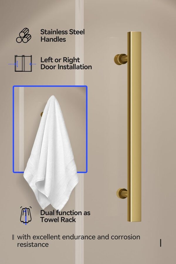56"-60" W X 75" H Frameless Quiet Sliding Shower Door,Solid Shower Door with 5/16"(8mm) Clear Tempered Glass,Sturdy Rail,Stainless Steel Handles,Water Retaining Strips,Premium Bathroom Door,Gold