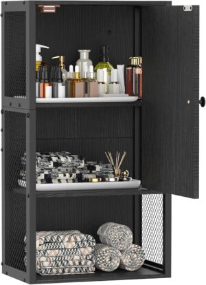 Small Bathroom Wall Cabinet, Bathroom Storage Cabinet Wall Mounted, Black Modern Medicine Cabinet, 3-Tier Wall Mounted Storage Cabinet Over The Toilet for Small Spaces, Living Room
