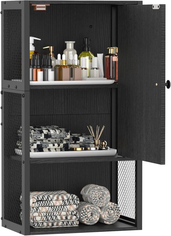 Small Bathroom Wall Cabinet, Bathroom Storage Cabinet Wall Mounted, Black Modern Medicine Cabinet, 3-Tier Wall Mounted Storage Cabinet Over The Toilet for Small Spaces, Living Room