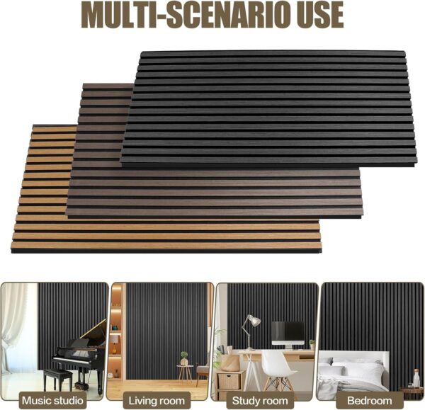 4 PCS Acoustic Wall Panels Wood Slat Self-Adhesive Soundproof Sound Absorbing Tiles for Interior Ceiling Decor Wooden Echo Dampening Paneling Noise Reducing Material 47.2X23.6in