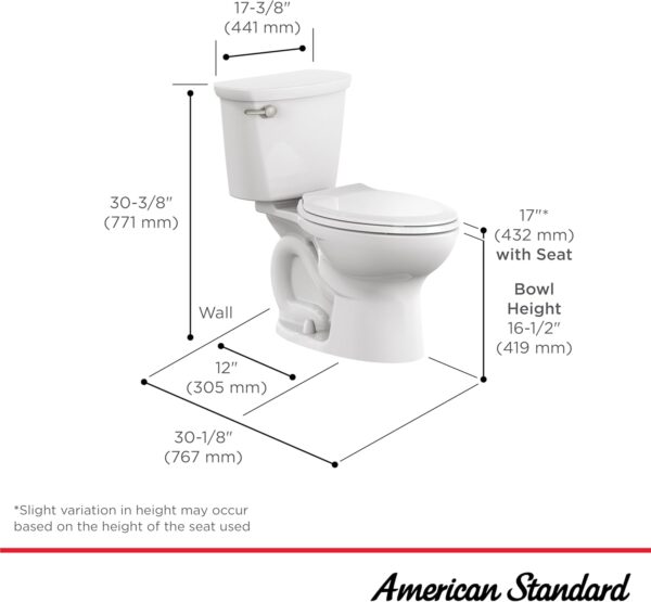 American Standard 609CA001.020 Cadet PRO Two-Piece Toilet with Slow-Close Seat and Wax Ring, Elongated Front, Standard Height, White, 1.28 gpf