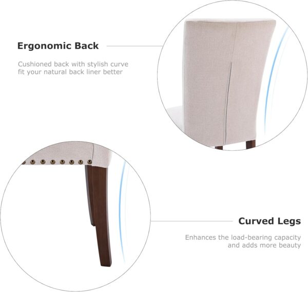 COLAMY Upholstered Parsons Dining Chairs Set of 4, Fabric Dining Room Kitchen Side Chair with Nailhead Trim and Wood Legs - Beige