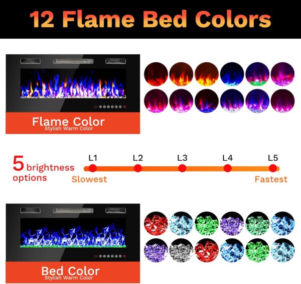 36" Electric Fireplace Heater,Wall Fireplace Electric with Remote & Screen Control,144 Flame Effects Fire Places Electric Fireplace Inserts,750/1500W Wall Mount Fireplace Electric,8 H Timer/ 400 Sq