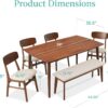 Best Choice Products 6-Piece Wooden Dining Set, Mid-Century Modern Table & Upholstered Chair Set w/Bench Seat, Rubberwood Legs - Walnut/Cream