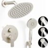 Shower Faucet Set 8IN Brass Rough-In Valve Body Trim Kit Rainfall Included Handle Accessories Complete 2 Functions with Rain Head and Handheld Bathroom Systems (8'', Brushed Nickel)