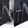 2-Handle Thermostatic Shower Valve Trim Wall mount US STANDARD Plumbing, Exposed Shower Faucet with Constant Temperature water mixer for Bathroom, RV, Clawfoot Tub