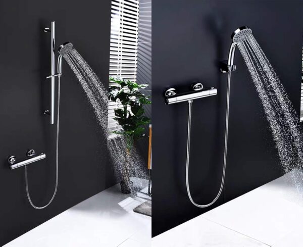 2-Handle Thermostatic Shower Valve Trim Wall mount US STANDARD Plumbing, Exposed Shower Faucet with Constant Temperature water mixer for Bathroom, RV, Clawfoot Tub