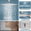 Aolemi Ceiling Mount Shower System Rain Shower Head with Handheld Spray High Pressure Shower Faucet Set Rough-in Valve Shower Trim Kit Included Bathroom Brushed Nickel 12 Inch Ceiling Shower Head