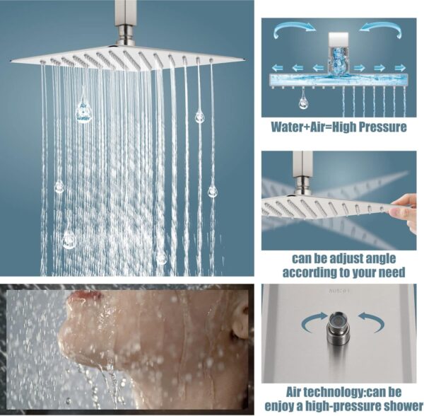 Aolemi Ceiling Mount Shower System Rain Shower Head with Handheld Spray High Pressure Shower Faucet Set Rough-in Valve Shower Trim Kit Included Bathroom Brushed Nickel 12 Inch Ceiling Shower Head