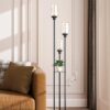 addlon Floor Lamps for Living Room with Clear Glass Shades, 3-Lights Standing lamp with Shelves, Farmhouse Tall Floor Lamp Modern lamp for Bedroom, Office - Black