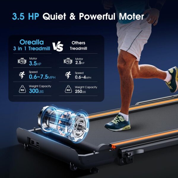 Walking Pad Treadmill with Incline, 3 in 1 Under Desk Treadmill 300lbs Capacity with Removable Desk Workstation, 3.5HP Compact Foldable Walking Treadmill for Home Office with Remote Control