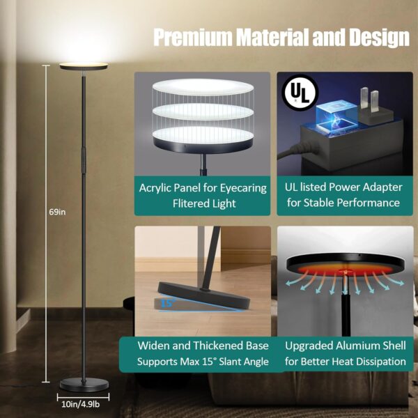 2024 LED Floor Lamp, 40W 4000LM Super Bright Floor Lamps for Living Room Bedroom with Remote & Timer, Torchiere Floor Lamp Stepless Dimmable 2700K-6500K Tall Standing Light Works with Smart Plug