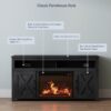 BELLEZE 58" Farmhouse Fireplace TV Stand for TVs up to 65", 23" Electric Fireplace Heater with Sound, Entertainment Center Media Console Table Barn Door Storage Cabinets for Living Room - Rustic Grey