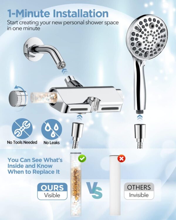 Filtered Shower Head with Handheld Combo - Dual 2-in-1 Spa System with Massage Shower Head and 10 Modes Hand Held Shower Head, High Pressure, Built in Power Wash Mode (Chrome)