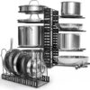 GeekDigg Adjustable Pots and Pans Organizer - 8 Tier Versatile Kitchen Pot Rack for Counter and Cabinet - Easy Setup, 3 DIY Installation Ways, Accommodates 8+ Pots and Pans - Space-Saving Black Design