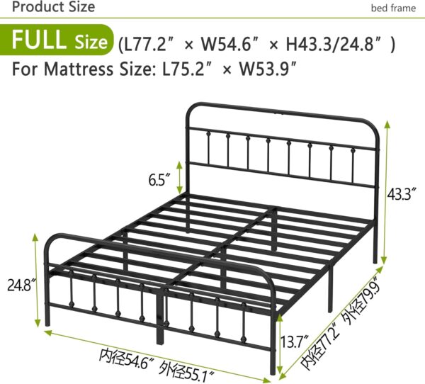 Metal Bed Frame - Structurally Stable Heavy Duty Steel Slat Supported Full Bed Frames,No Box Spring Needed for Easy Removal and Transport.