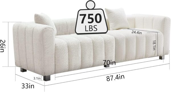 87.4" Modern 3 Seater Sofa Couch for Living Room, Mid Century Fluffy Couches with Solid Wood Frame and 6 Legs for Bedroom, Apartment, Weight Capacity 750 LBS (White)