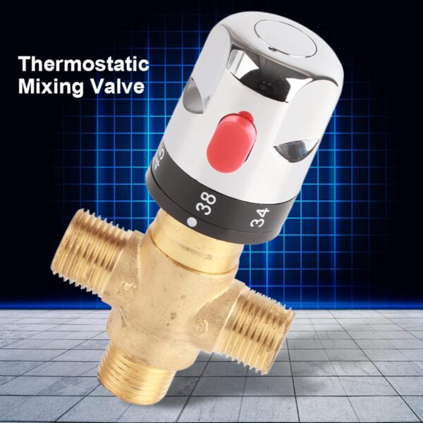 Brass Thermostatic Mixing Valve,Degrees Centigrade Mark Shower Mixer Valve, Water Temperature Pipe Basin Thermostat Control for Bathroom Washroom Kitchen Wash Basin Bidet Shower