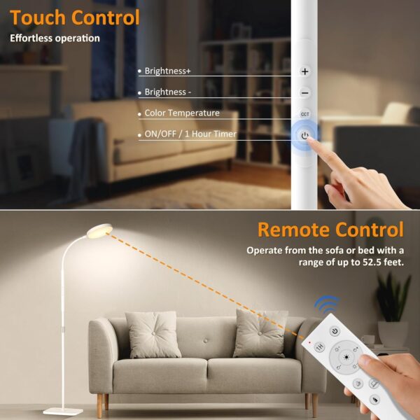 LED Floor Lamp, Height Adjustable Floor Lamps for Living Room, Super Bright Standing Lamp with Timer, Adjustable Colors & Brightness Floor lamp for Bedroom with Remote & Touch Control, White