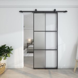 BARNSMITH 36in x 84in Aluminum Glass Barn Door Panel DIY Frosted Tempered Glass Door Slab Disassembled(Sliding Hardware not Included), Lightweight Sliding Door, Easy Assembly
