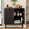 Modern Black Accent Storage Cabinet with Doors, Free Standing Wooden Buffet Sideboard for Bedroom, Kitchen, Home Office