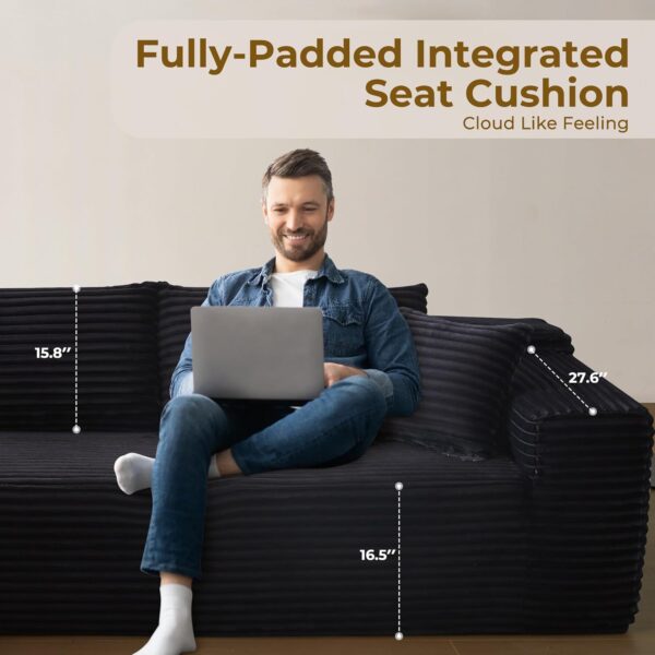 104" L-Shape Modular Sectional Sofa Couch - Comfy Upholstered Cloud Couch for Living Room - Modern Minimalist Couch,Deep Seat,No Assembly Required (Black,Plush Corduroy, Left Facing Chaise)
